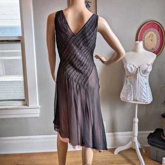 Vintage Y2K Adrianna Midi Dress Prom Beaded Silk Asymmetrical Fairycore 6 - Picture 3 of 13